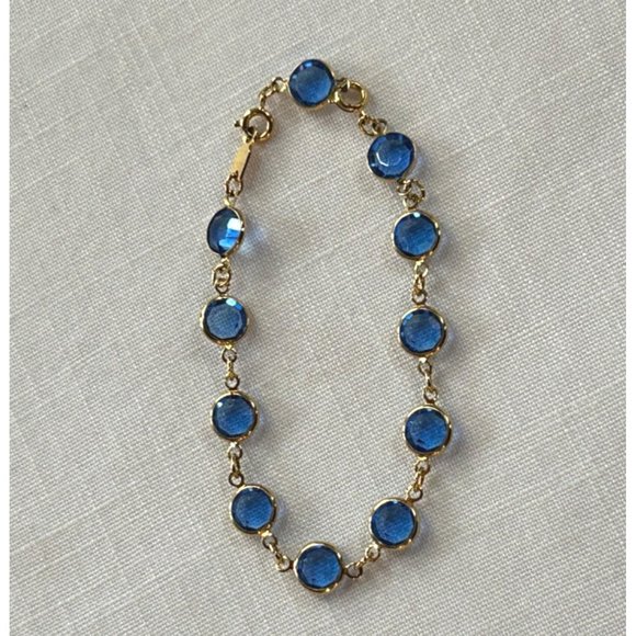 Swarovski Blue Faceted Crystal Gold Filled Bracelet Adjustable - Picture 1 of 7